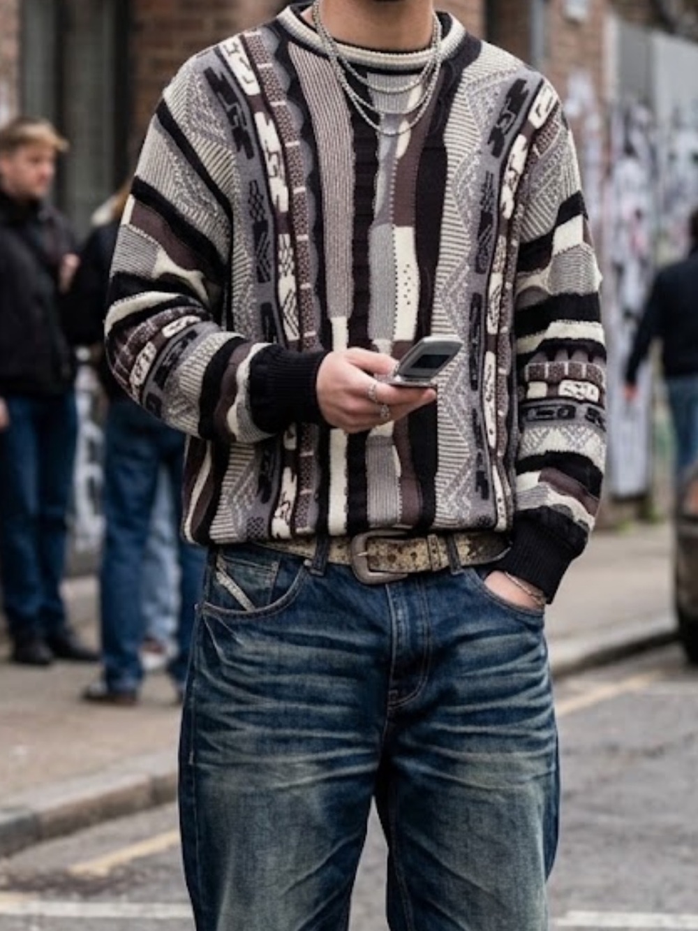 Zara men’s size S oversize baggy Crewneck Patterned 3d Knit Sweater y2k Cosby